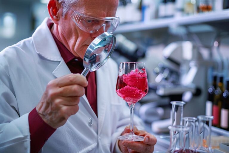 a-person-in-a-laboratory-coat-holding-a-wine-glass-filled-with-red-liquid-examining-it-closely